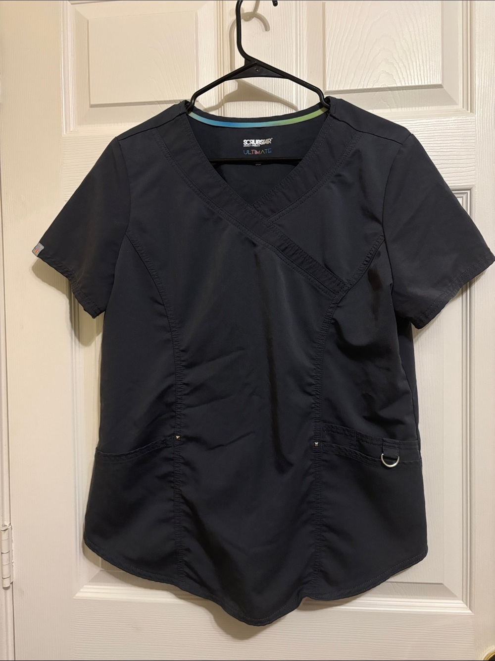 Scrubstar Black Women's Crossover V-Neck Scrub Top